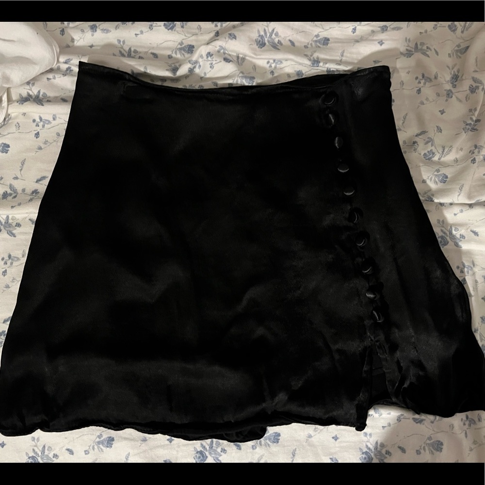 Zara satin mini skirt with button detail and attached shorts.